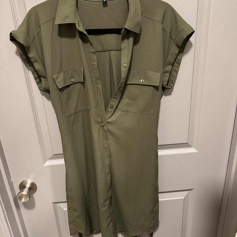 Express Khaki Green Shirt Dress
